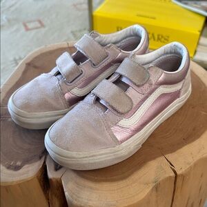 Kids Vans, lavender suede with lavender metallic trim. Kids size 13.5.